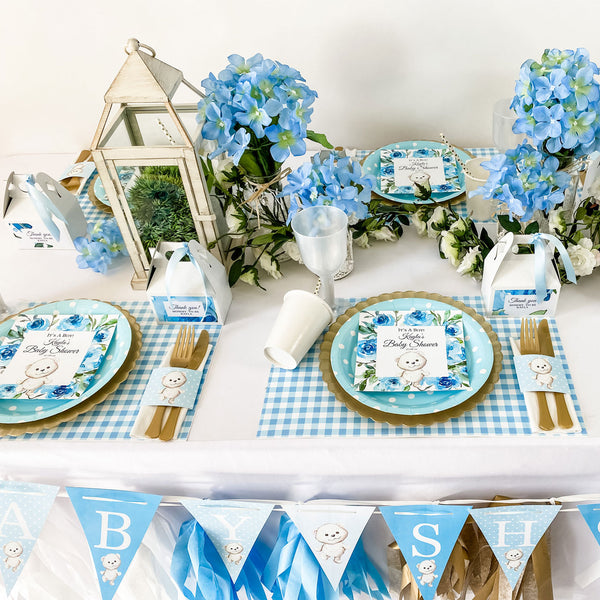 TEDDY BEAR FLORAL GARDEN - ITS A BOY BABY SHOWER