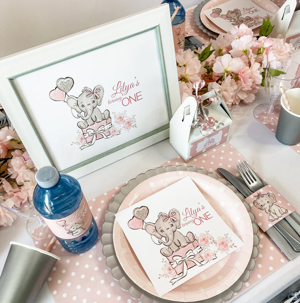 BABY ELEPHANT GIRL FIRST BIRTHDAY