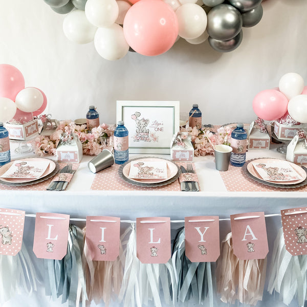 BABY ELEPHANT GIRL FIRST BIRTHDAY