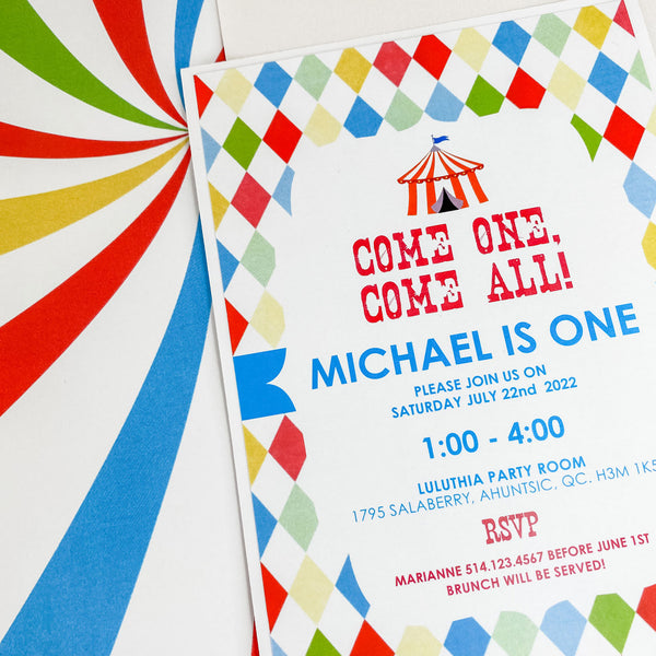 CIRCUS 1ST BIRTHDAY FUN CARNIVAL INVITATION CARD