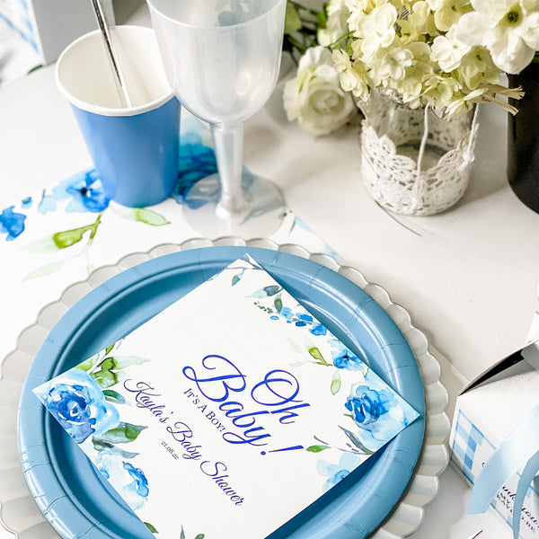 OH BABY - SHADES OF BLUE WATERCOLOR FLORALS BABY SHOWER