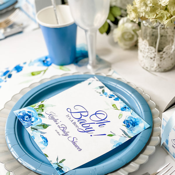 OH BABY - SHADES OF BLUE WATERCOLOR FLORALS BABY SHOWER