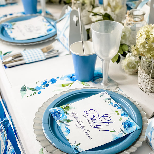 OH BABY - SHADES OF BLUE WATERCOLOR FLORALS BABY SHOWER