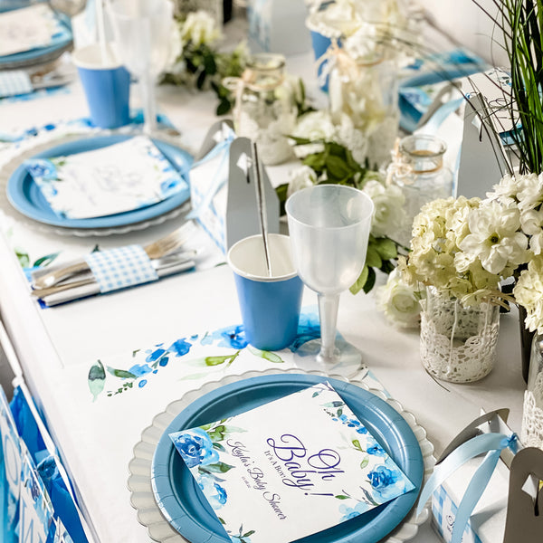 OH BABY - SHADES OF BLUE WATERCOLOR FLORALS BABY SHOWER