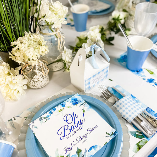 OH BABY - SHADES OF BLUE WATERCOLOR FLORALS BABY SHOWER