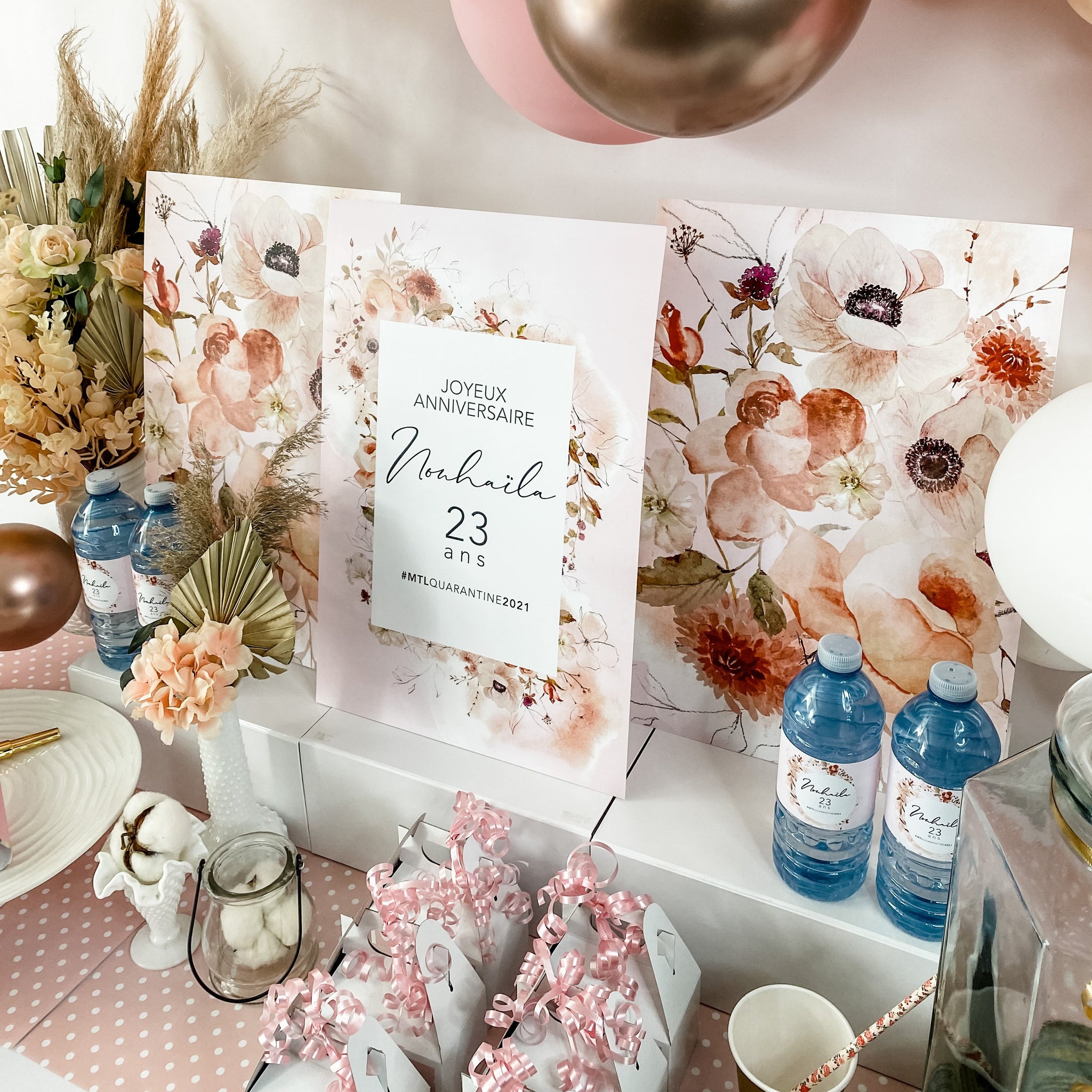 BOHO CHIC BIRTHDAY PAMPAS SUMMER DESSERT & DRINK STATION BACKDROP