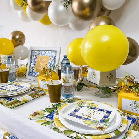CENTRE DE TABLE DE BALLONS EN TOSCANE, CITRONS ET TOURNESOLS