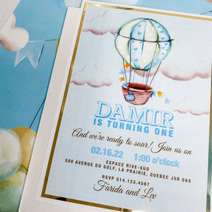 UP UP AND AWAY FIRST BIRTHDAY INVITATION CARD