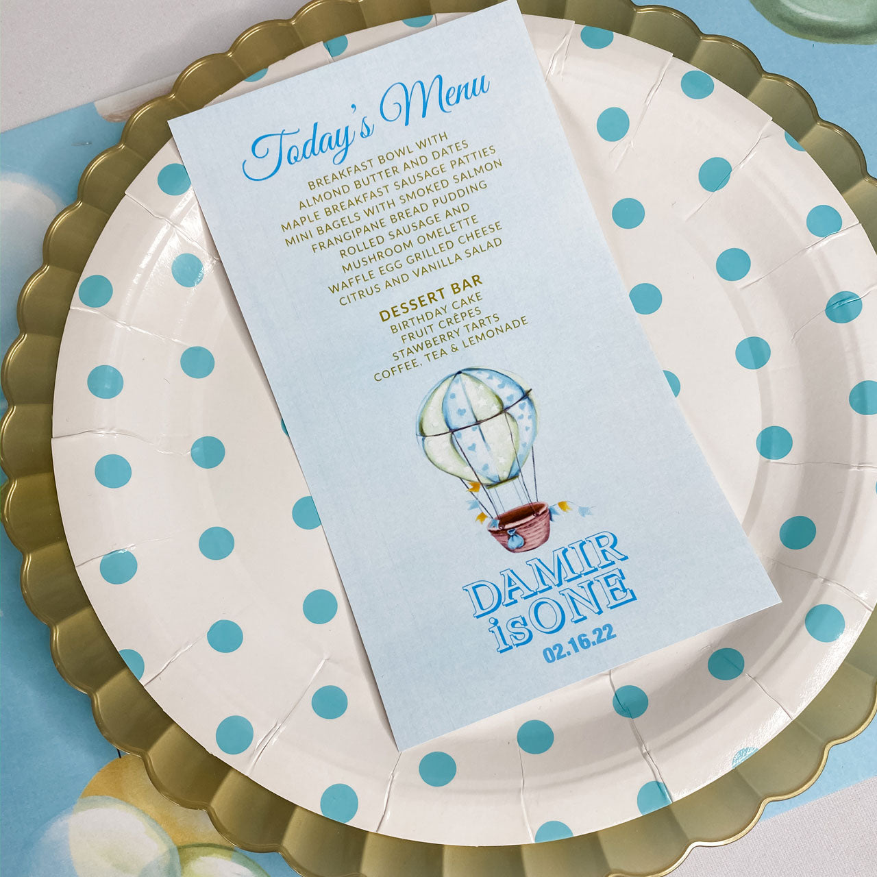 UP UP AND AWAY FIRST BIRTHDAY MENU CARDS