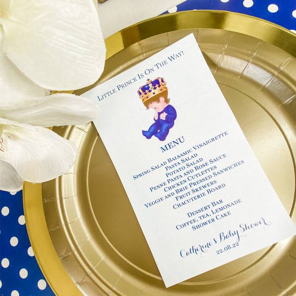 LITTLE PRINCE IS ON THE WAY -  IT'S A BOY MENU CARDS
