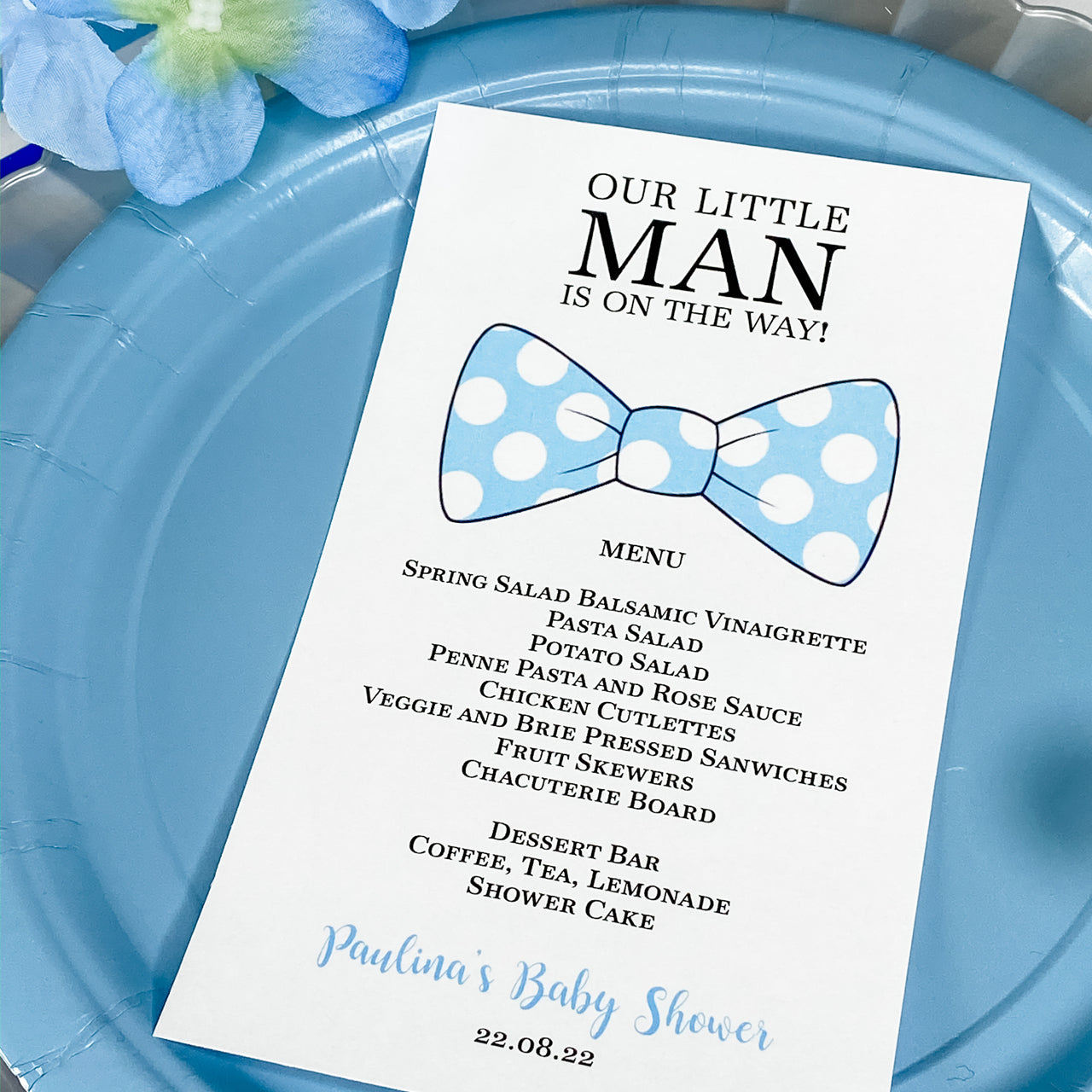 LITTLE MAN IS ON THE WAY BOWTIE MENU CARDS