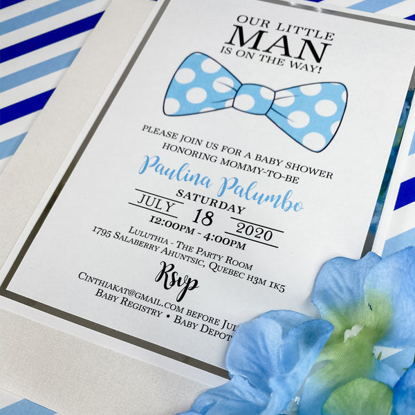 LITTLE MAN IS ON THE WAY BOWTIE INVITATION CARD