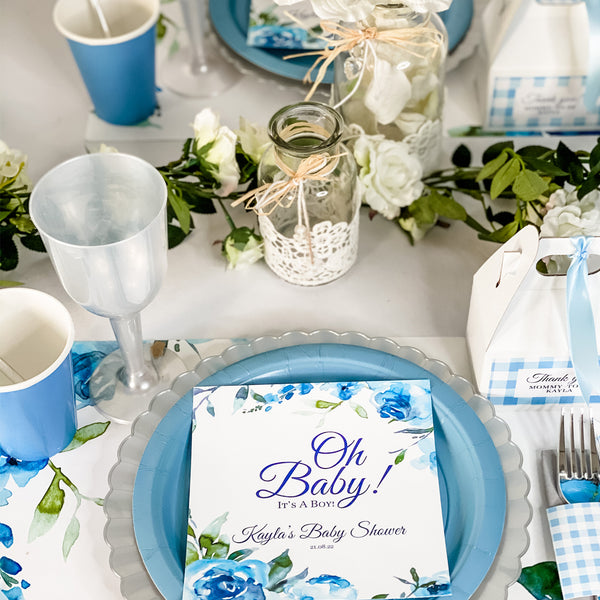 OH BABY - SHADES OF BLUE WATERCOLOR FLORALS BABY SHOWER