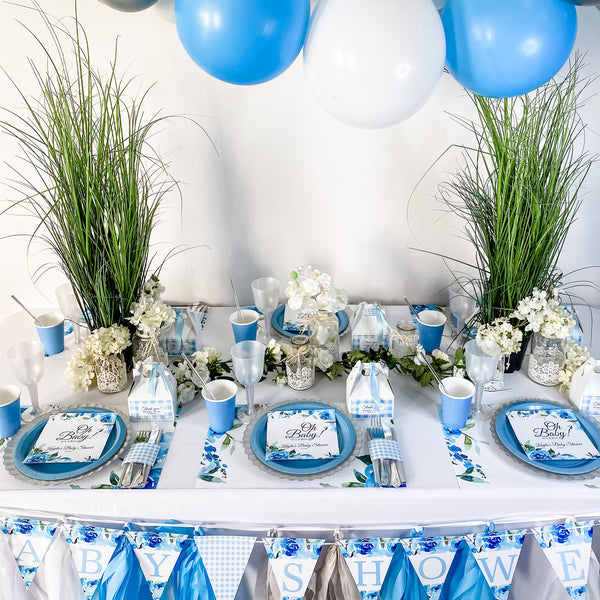 OH BABY - SHADES OF BLUE WATERCOLOR FLORALS BABY SHOWER