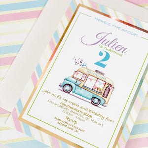 ICE CREAM TRUCK GIRL BIRTHDAY INVITATION CARD